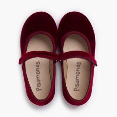 Velvet mary janes Girls hook-and-loop strap Burgundy