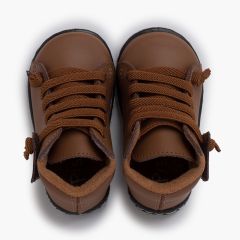 Washable leather children's Boots elastic laces Camel