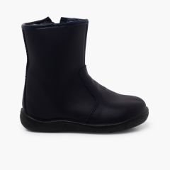 Smooth Washable Leather Boots Children Navy Blue