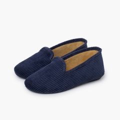 Kung-fu style corduroy slippers Navy Blue