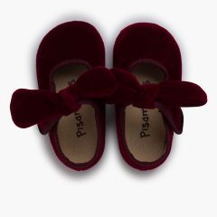 Velvet bow hook-and-loop fastening mary janes for girls Burgundy