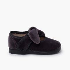 Velvet bow hook-and-loop fastening mary janes for girls Grey