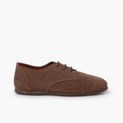 Suede lace-up derby shoes for children Taupe