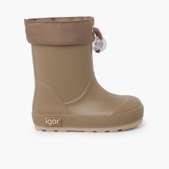 Soft Adjustable-Collar Wellies for Kids Beige