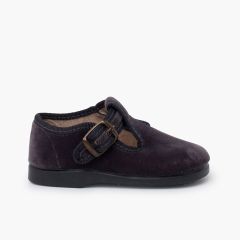 Velvet buckle T-bar shoes Grey