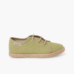 Linen blucher for boys with jute laces Olive Green