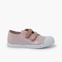 Soft glittery trainers double hook-and-loop strap Pink