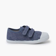 Soft eco canvas trainers hook-and-loop straps Blue denim