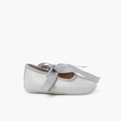 BABY MARY JANES WITH SHINY BOW Silver