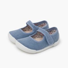Barefoot mary janes hook-and-loop strap white sole Blue