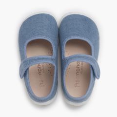 Barefoot mary janes hook-and-loop strap white sole Blue