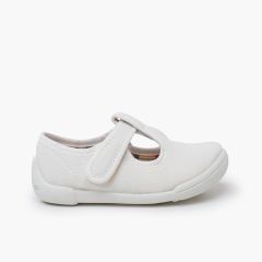 Barefoot T-bar shoes hook-and-loop strap white sole White