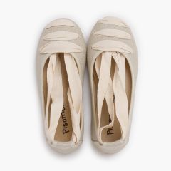 Goyesque linen ballet flats with ribbons Off-White