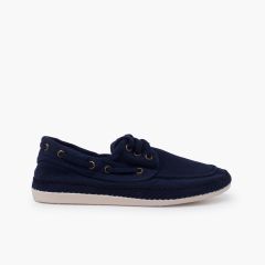 Boat shoes large sizes washed canvas Navy Blue