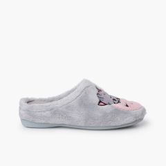 Clog slippers cat and moon Grey