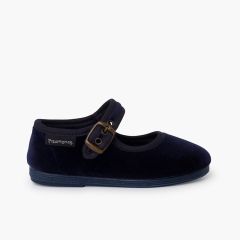 Velvet mary janes antique gold buckle Navy Blue