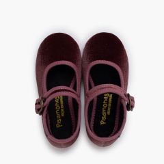 Velvet mary janes antique gold buckle Old Rose