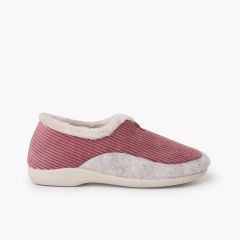 Corduroy slippers fur-type lining Pink