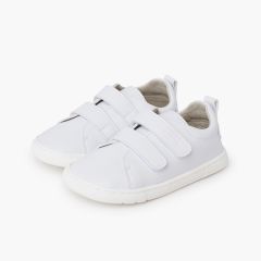 Barefoot school trainers double hook-and-loop strap White