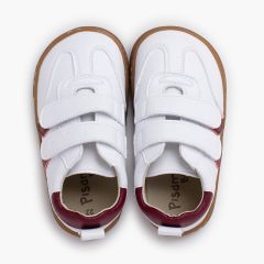 White barefoot children's trainers side bands Burgundy