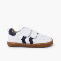 White barefoot children's trainers side bands Navy Blue