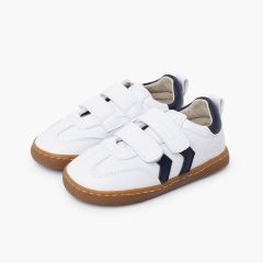 White barefoot children's trainers side bands Navy Blue
