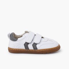 White barefoot children's trainers side bands Grey