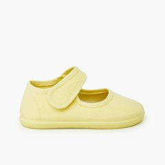 Barefoot canvas mary janes wide strap Lemon yellow