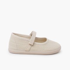 Barefoot light linen mary janes hook-and-loop strap Off-White