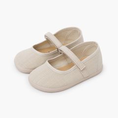 Barefoot light linen mary janes hook-and-loop strap Off-White