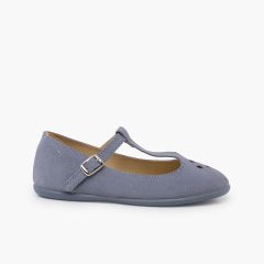 Perforated suede mary janes T-bar strap light blue