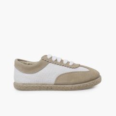 Combined linen and suede trainers Stone