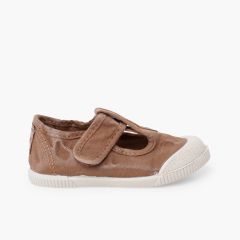 Barefoot washed canvas T-bar shoes Land