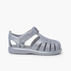 Tobby metallic jelly sandals hook-and-Loop Fastening Silver