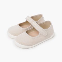 Barefoot rustic canvas mary janes hook-and-loop strap Off-White