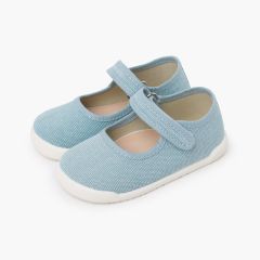 Barefoot rustic canvas mary janes hook-and-loop strap Turquoise