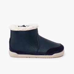 Barefoot boots neoleather shearling collar Navy Blue