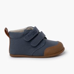 Children’s barefoot leather boots reinforced toe Blue