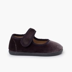 Velvet barefoot mary janes hook-and-loop strap Grey