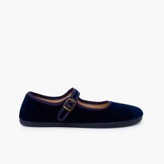 Women’s Velvet Barefoot Mary Janes Buckle Navy Blue
