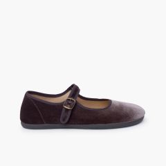 Women’s Velvet Barefoot Mary Janes Buckle Grey