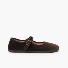 Women’s Velvet Barefoot Mary Janes Buckle Brown