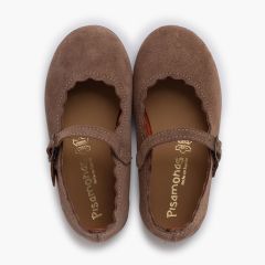 Suede Mary Janes wavy edges buckle Taupe