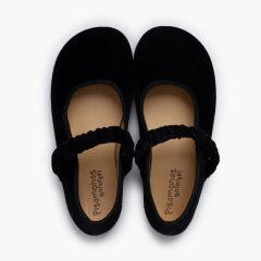 Velvet barefoot mary janes gathered strap Black
