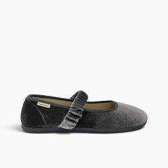 Velvet barefoot mary janes gathered strap Grey