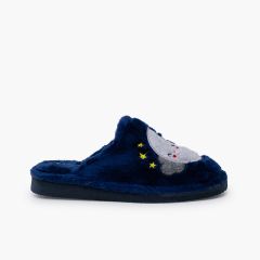 Slippers clogs fur-lined moon large sizes Navy Blue