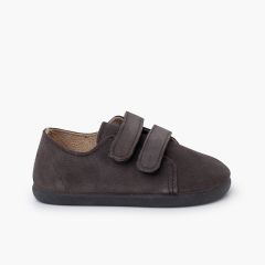 Barefoot suede trainers double hook-and-loop strap Grey