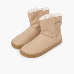 Girls’ barefoot leather boots hook-and-loop fastening Sand