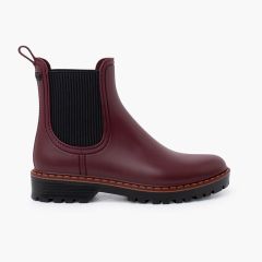 Women’s rain ankle boots track sole tri Burgundy