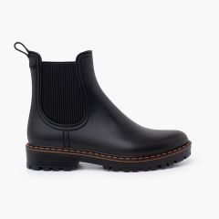 Women’s rain ankle boots track sole tri Black